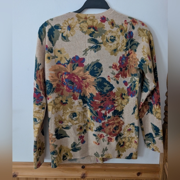 Talbots Pure Cashmere Cardigan Floral Petite Medium - Picture 6 of 8